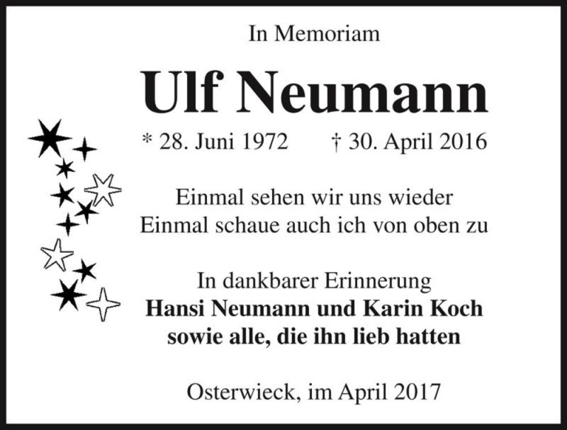  Traueranzeige für Ulf Neumann  vom 29.04.2017 aus Magdeburger Volksstimme