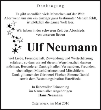 Traueranzeige von Ulf Neumann  von Magdeburger Volksstimme
