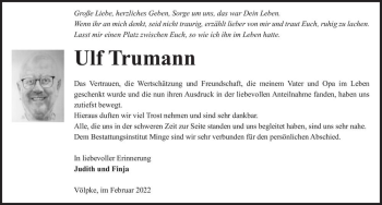 Traueranzeige von Ulf Trumann  von Magdeburger Volksstimme