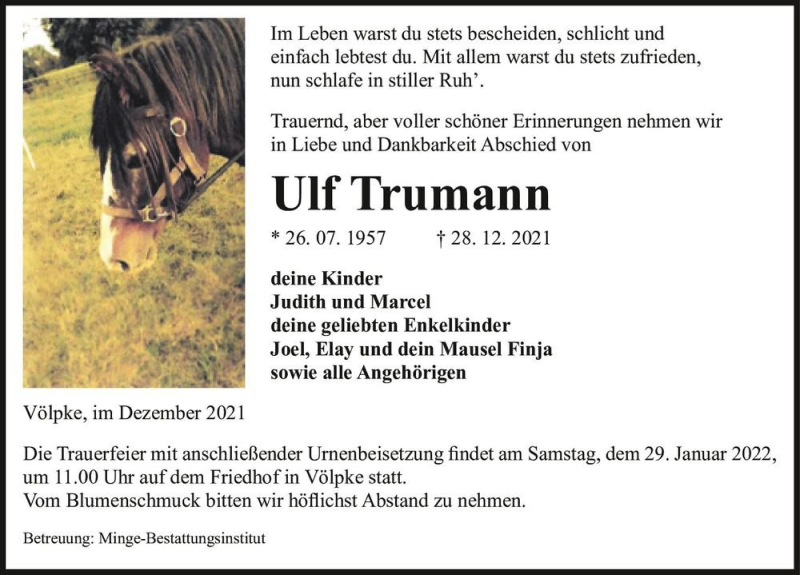  Traueranzeige für Ulf Trumann  vom 08.01.2022 aus Magdeburger Volksstimme