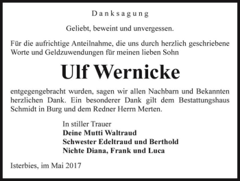 Traueranzeige von Ulf Wernicke  von Magdeburger Volksstimme