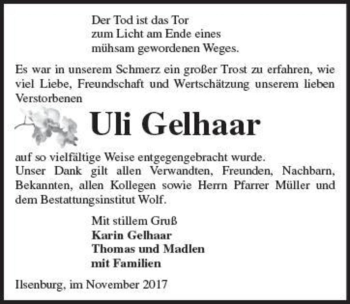 Traueranzeige von Uli Gelhaar  von Magdeburger Volksstimme