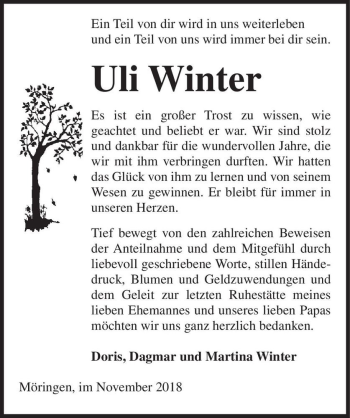 Traueranzeige von Uli Winter  von Magdeburger Volksstimme