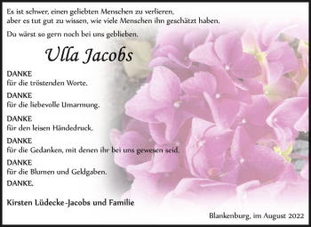 Traueranzeige von Ulla Jacobs  von Magdeburger Volksstimme