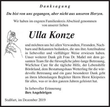 Traueranzeige von Ulla Konze  von Magdeburger Volksstimme