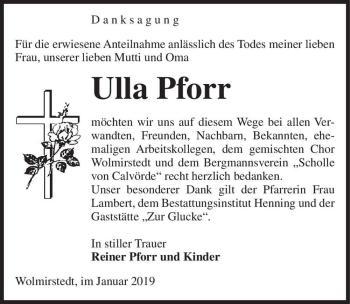 Traueranzeige von Ulla Pforr  von Magdeburger Volksstimme