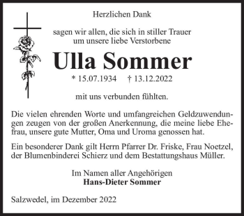 Traueranzeige von Ulla Sommer  von Magdeburger Volksstimme