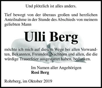 Traueranzeige von Ulli Berg  von Magdeburger Volksstimme