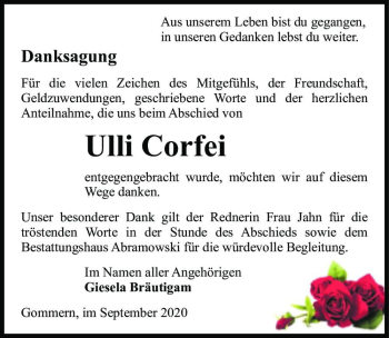 Traueranzeige von Ulli Corfei  von Magdeburger Volksstimme