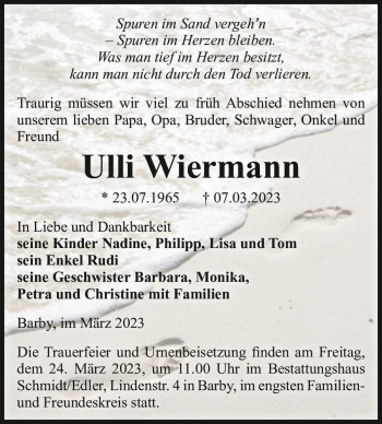 Traueranzeige von Ulli Wiermann  von Magdeburger Volksstimme