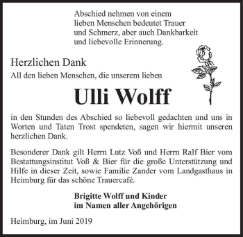 Traueranzeige von Ulli Wolff  von Magdeburger Volksstimme