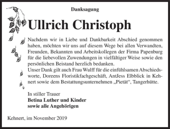 Traueranzeige von Ullrich Christoph  von Magdeburger Volksstimme
