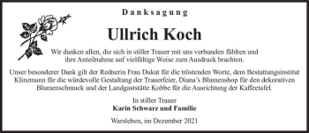 Traueranzeige von Ullrich Koch  von Magdeburger Volksstimme