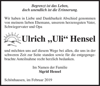 Traueranzeige von Ulrich ,,Uli