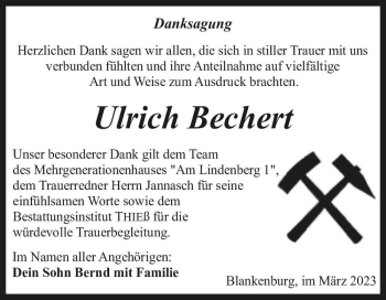 Traueranzeige von Ulrich Bechert  von Magdeburger Volksstimme