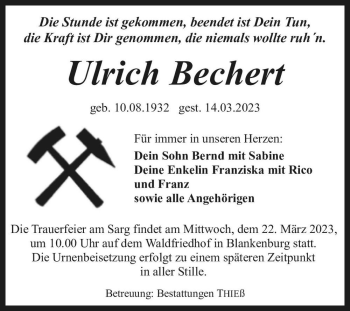 Traueranzeige von Ulrich Bechert  von Magdeburger Volksstimme