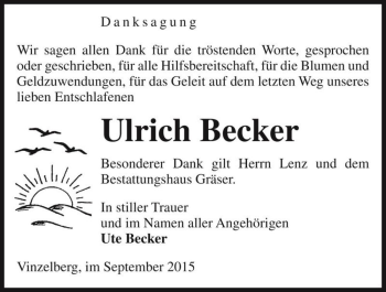 Traueranzeige von Ulrich Becker  von Magdeburger Volksstimme