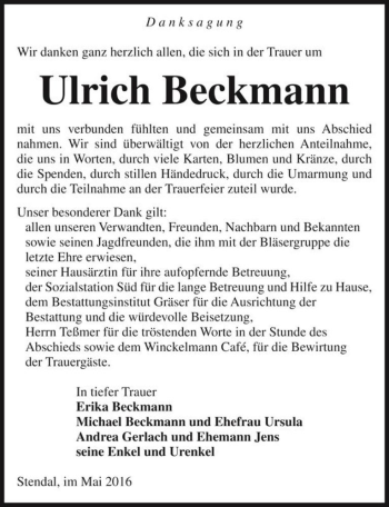 Traueranzeige von Ulrich Beckmann  von Magdeburger Volksstimme