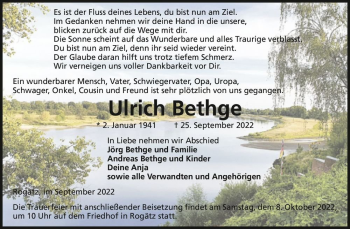 Traueranzeige von Ulrich Bethge  von Magdeburger Volksstimme