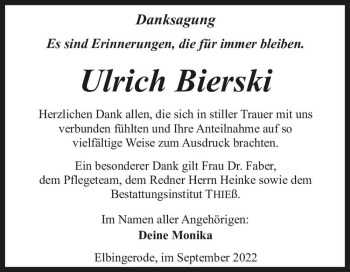 Traueranzeige von Ulrich Bierski  von Magdeburger Volksstimme