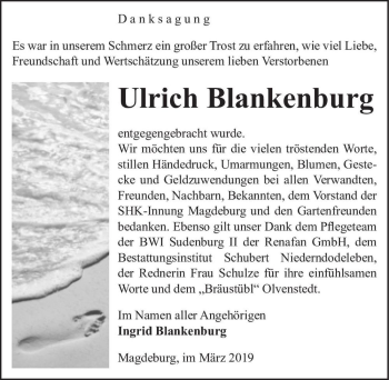 Traueranzeige von Ulrich Blankenburg  von Magdeburger Volksstimme