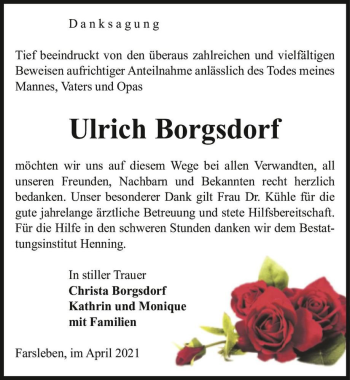 Traueranzeige von Ulrich Borgsdorf  von Magdeburger Volksstimme