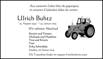 Traueranzeige von Ulrich Buhtz  von Magdeburger Volksstimme