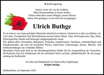Traueranzeige von Ulrich Buthge  von Magdeburger Volksstimme