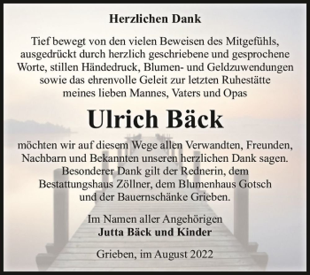 Traueranzeige von Ulrich Bäck  von Magdeburger Volksstimme