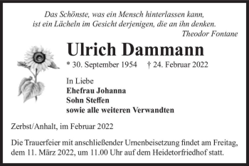 Traueranzeige von Ulrich Dammann  von Magdeburger Volksstimme