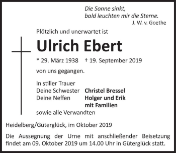 Traueranzeige von Ulrich Ebert  von Magdeburger Volksstimme