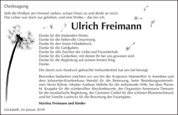 Traueranzeige von Ulrich Freimann  von Magdeburger Volksstimme