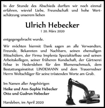 Traueranzeige von Ulrich Hebecker  von Magdeburger Volksstimme