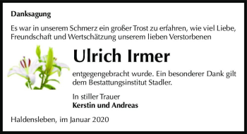 Traueranzeige von Ulrich Irmer  von Magdeburger Volksstimme