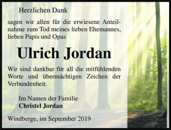 Traueranzeige von Ulrich Jordan  von Magdeburger Volksstimme