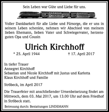 Traueranzeige von Ulrich Kirchhoff  von Magdeburger Volksstimme