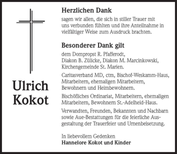 Traueranzeige von Ulrich Kokot  von Magdeburger Volksstimme