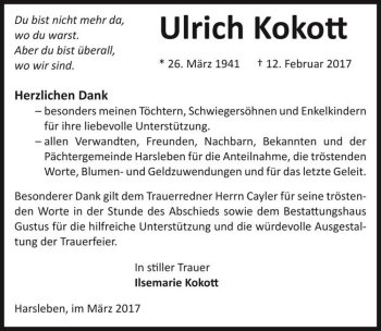Traueranzeige von Ulrich Kokott  von Magdeburger Volksstimme