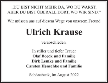 Traueranzeige von Ulrich Krause  von Magdeburger Volksstimme