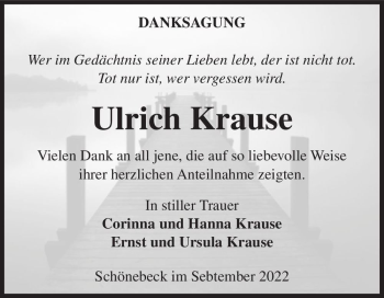 Traueranzeige von Ulrich Krause  von Magdeburger Volksstimme