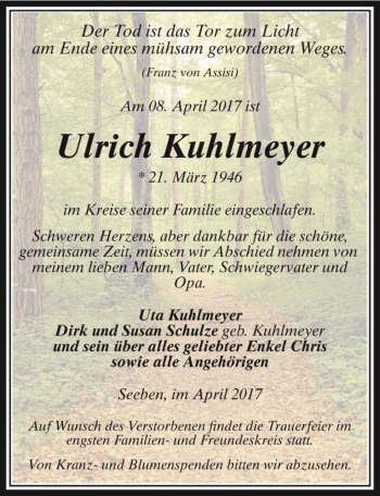 Traueranzeige von Ulrich Kuhlmeyer  von Magdeburger Volksstimme