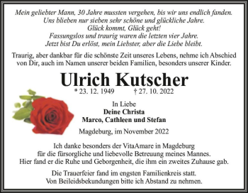 Traueranzeige von Ulrich Kutscher  von Magdeburger Volksstimme