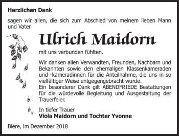 Traueranzeige von Ulrich Maidorn  von Magdeburger Volksstimme