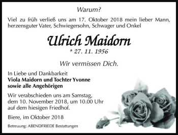 Traueranzeige von Ulrich Maidorn  von Magdeburger Volksstimme