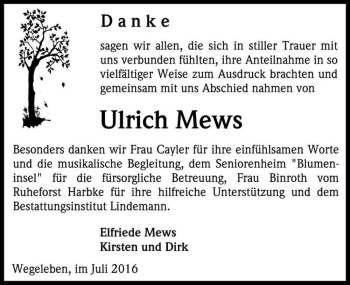 Traueranzeige von Ulrich Mews  von Magdeburger Volksstimme