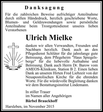 Traueranzeige von Ulrich Mielke  von Magdeburger Volksstimme