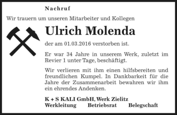 Traueranzeige von Ulrich Molenda  von Magdeburger Volksstimme