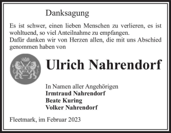 Traueranzeige von Ulrich Nahrendorf  von Magdeburger Volksstimme