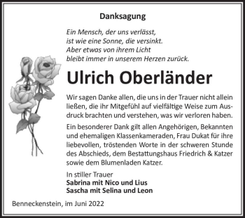Traueranzeige von Ulrich Oberländer  von Magdeburger Volksstimme