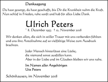 Traueranzeige von Ulrich Peters  von Magdeburger Volksstimme